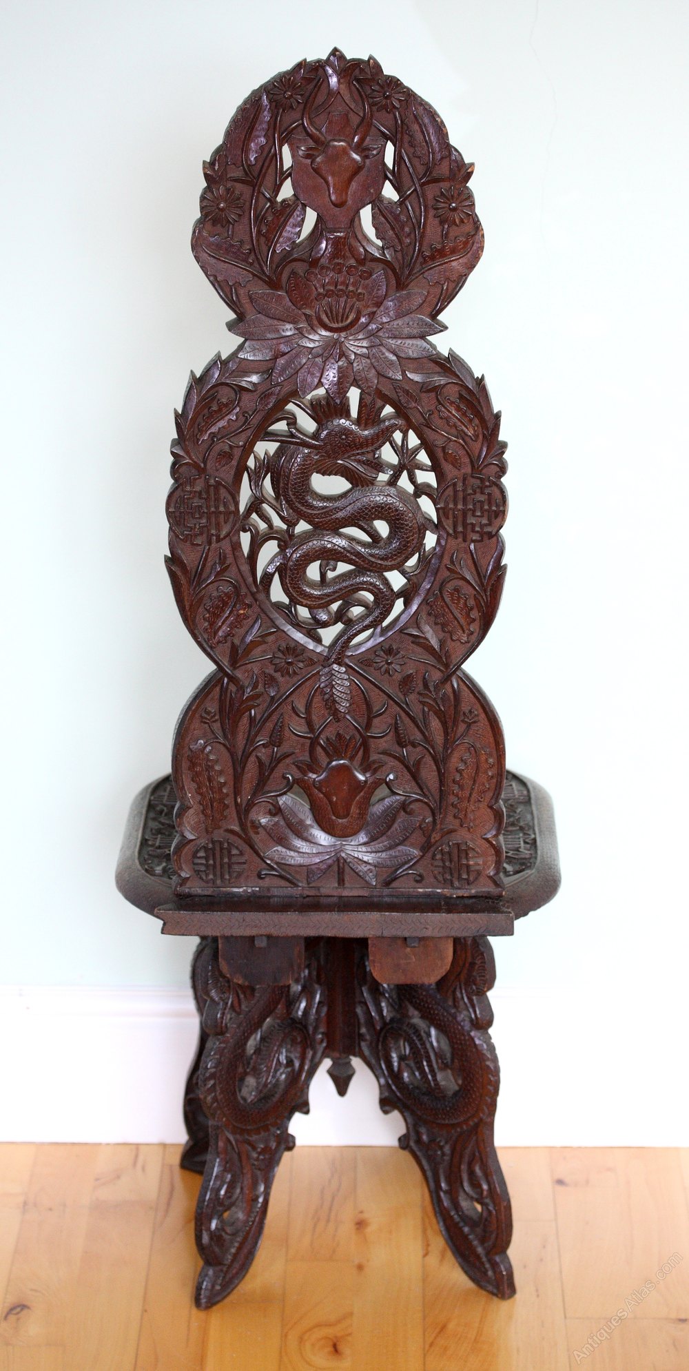 Rare Chinese Chair Carved With Dragons, Bats Etc Antiques Atlas