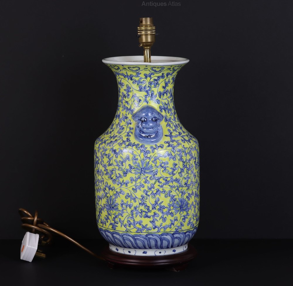Antiques Atlas - Vintage Chinese Blue & Yellow Porcelain Lamp Base ...