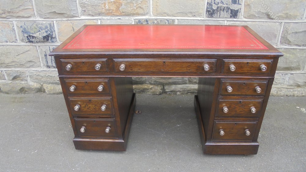 Antique Oak Pedestal Writing Desk