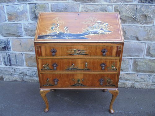 Antique Walnut Chinoiserie Decorated Writing Bureau Antiques Atlas Antique Walnut Chinoiserie Decorated