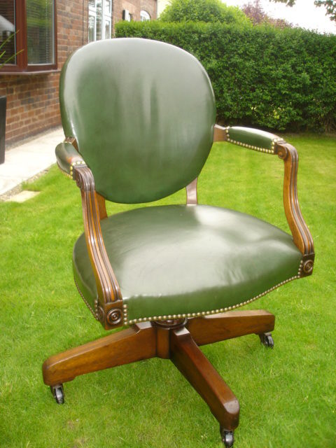 Antique Walnut Leather Desk Chair Office Antiques