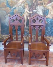 2 Church Chairs Gothic Pine Height 56 Inch 1830
