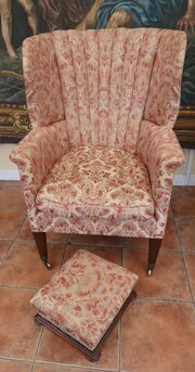 Armchair And Stool Fanback  Damask Upholstery 1860 