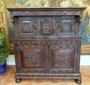 Court  Cupboard Country Oak Carved Kings Dated 1695 