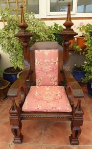 Gothic Revival Throne Chair Fruitwood 1860