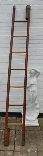 Library Ladder Folding Pole Rare Leather/studded