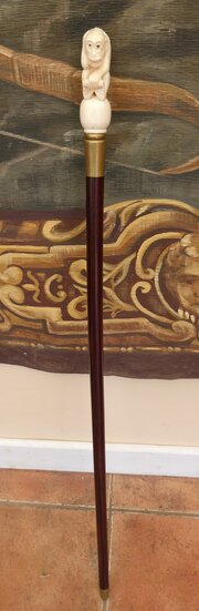 Monkey Walking Stick 1880 Bone And Mahogany