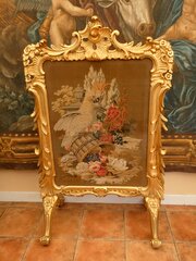Needlepoint cockatoo firescreen giltwood 4 ft 8