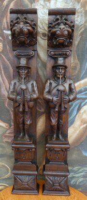 Pair Of Wood Carvings Height 35 Inch Oak 1820 