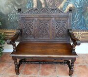 Settle Oak Carved Suit Country Cottage 1880