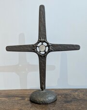 Bronze And Rock Crystal Brutalist Cross
