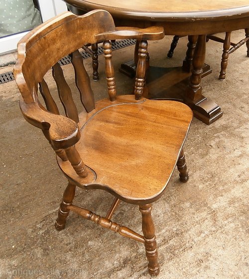 Antiques Atlas Vintage Oak Round Table & 4 Captains Chairs.