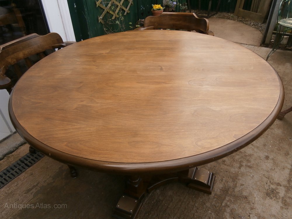 Antiques Atlas Vintage Oak Round Table & 4 Captains Chairs.