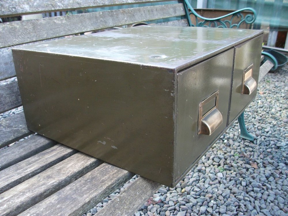 Antiques Atlas - Vintage 2 Drawer Metal Filing Box as302a252 / 2404b