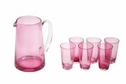 Antique Cranberry Jug With 6 Glasses