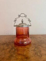 Antique Edwardian Cranberry Glass Biscuit Barrel