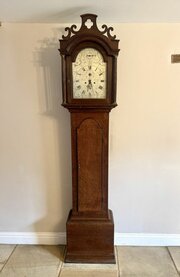 Antique George III Oak Arched Dial Long Case Clock