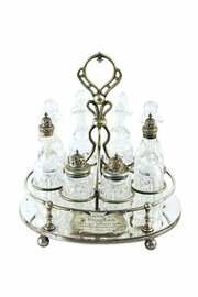 Antique Oval 8 Piece Silver Plated Cruet Set