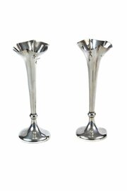 Antique Pair Of Edwardian Silver Spill Vases