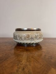 Antique Royal Doulton Stoneware Silver Rimmed Bowl