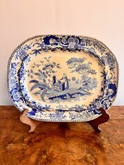 Antique Victorian Blue And White Meat Platter 