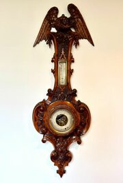 Antique Victorian Carved Oak Barometer 