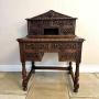  Antique Victorian carved oak writing desk 