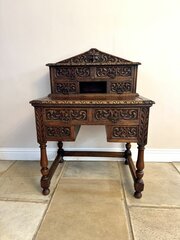  Antique Victorian Carved Oak Writing Desk 
