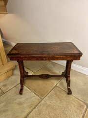  Antique Walnut Marquetry Inlaid Card Table 