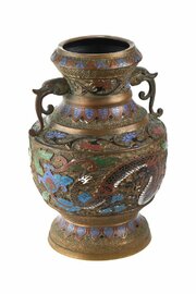  Chinese Champlevé Enamel Decorated Bronze Vase