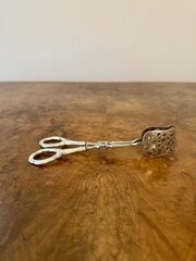 Fine Quality Pair Of Antique Silver Serving Tongs 