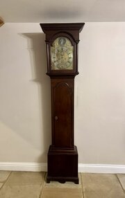 George III Mahogany Brass Arched Long Case Clock