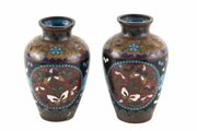 Miniature Pair Of Antique Japanese Cloisonne Vases