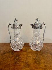 Pair Antique Edwardian Silver Plated Claret Jugs 