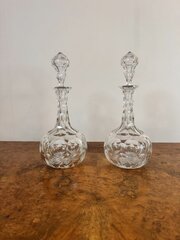 Pair Of Antique Edwardian Cut Glass Decanters 