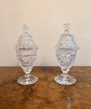 Pair Of Antique Edwardian Cut Glass Lidded Jars 