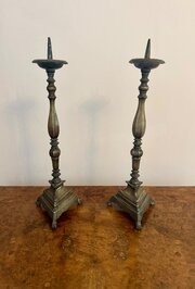 Pair Of Antique Regency Brass Pricket Candlesticks