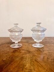 Pair Of Antique Victorian Cut Glass Lidded Jars 