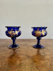 Pair Of Quality Antique Victorian Blue Glass Vases