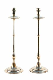 Quality Pair Of Tall Antique Brass Candlesticks