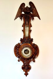 Quality Antique Victorian Carved Oak Barometer