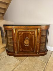 Quality Antique Victorian Walnut Inlaid Credenza 