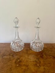 Quality Pair Of Antique Edwardian Glass Decanters 