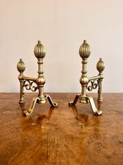 Quality Pair Of Antique Georgian Brass Fire Dogs