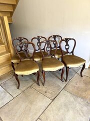  Set Of Six Victorian Carved Walnut Dining Chairs