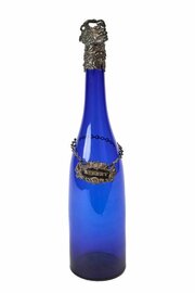 Victorian Blue Glass Wine Bottle With Silver Neck