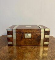 Victorian Burr Walnut Brass Bounded Writing Box