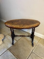 Victorian Burr Walnut Inlaid Oval Occasional Table