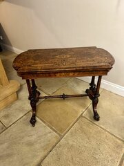 Victorian Burr Walnut Marquetry Inlaid Card Table 