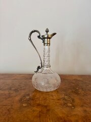 Victorian Etched Glass Silver Plate Claret Jug 